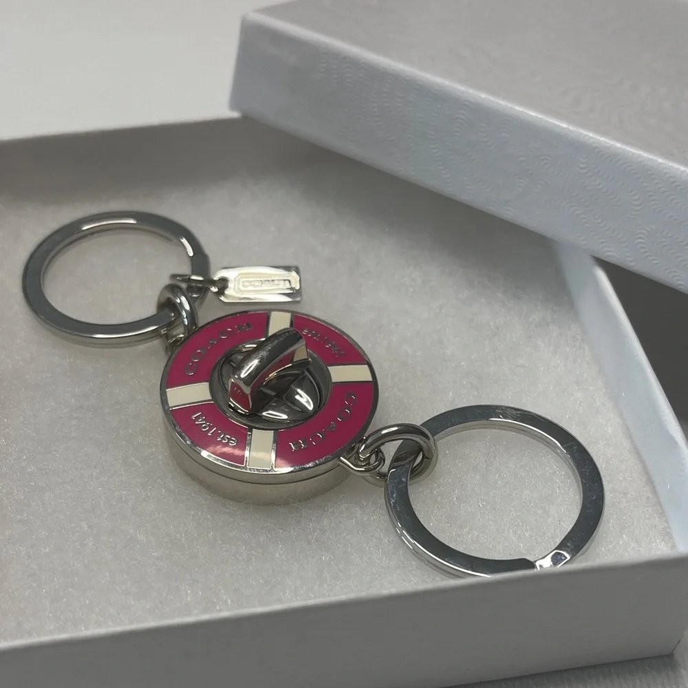 Coach Pink and Silver Circular Valet Keychain - Picture 6 of 6